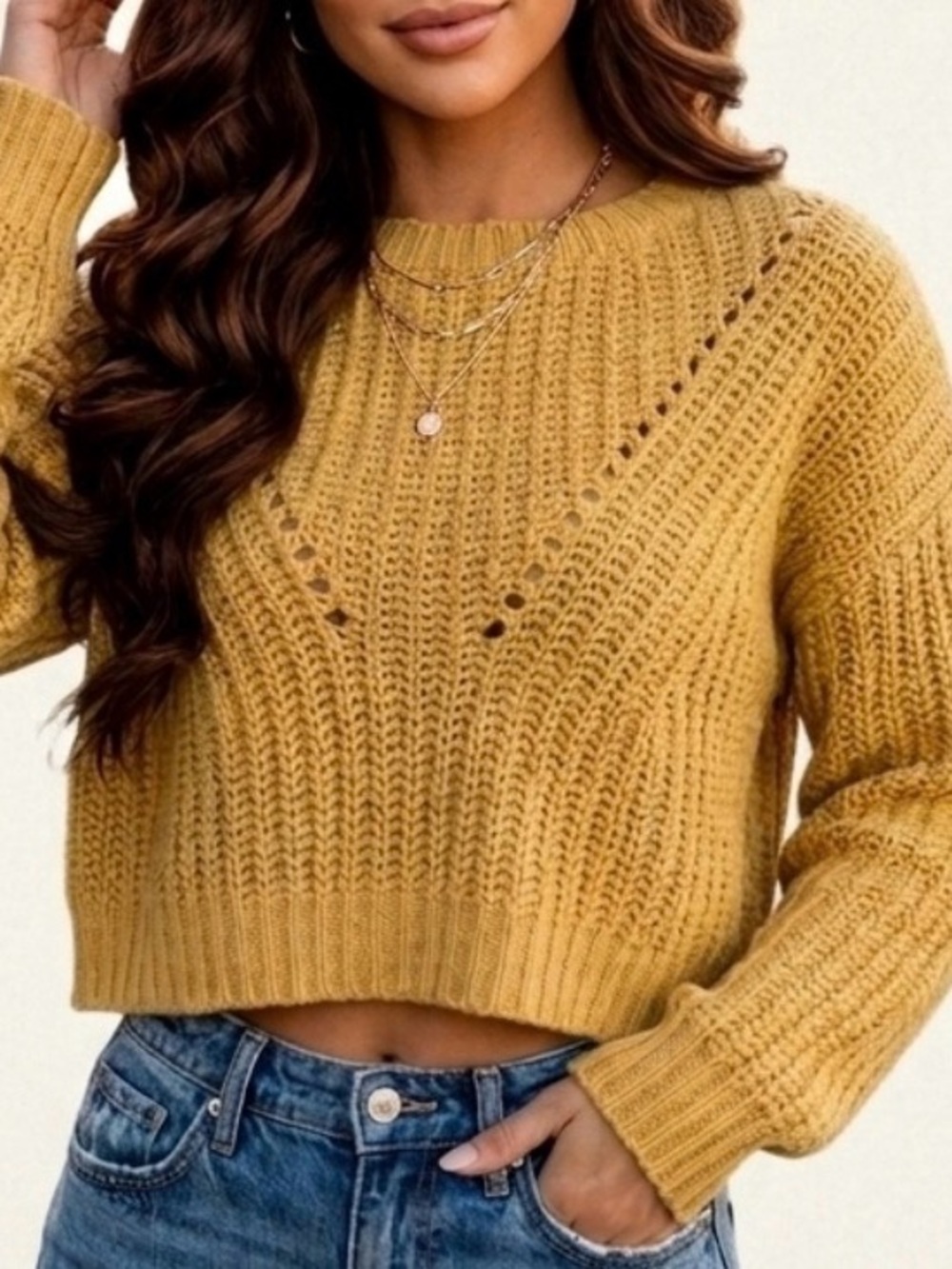 Love Tree Mustard Yellow Crew Neck Sweater